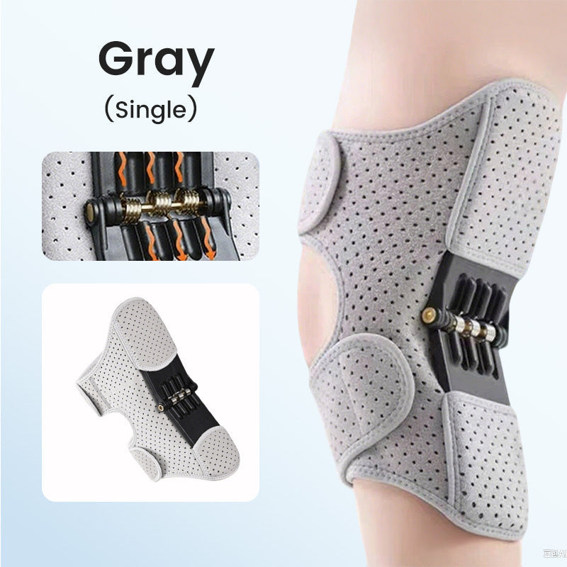 Gray knee brace with adjustable straps on a light gray background