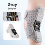Gray knee brace with adjustable straps on a light gray background