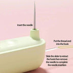 Needle insertion guide for a sewing machine on a pink background