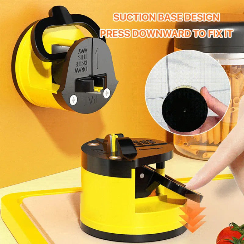 Yellow and black tool with suction base design on a yellow background