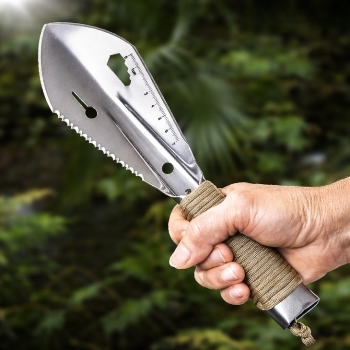 Multifunction Garden Shovel | Hardened Steel, Serrated Edge, Compact