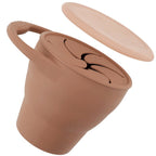 Brown silicone cup with a lid on a white background