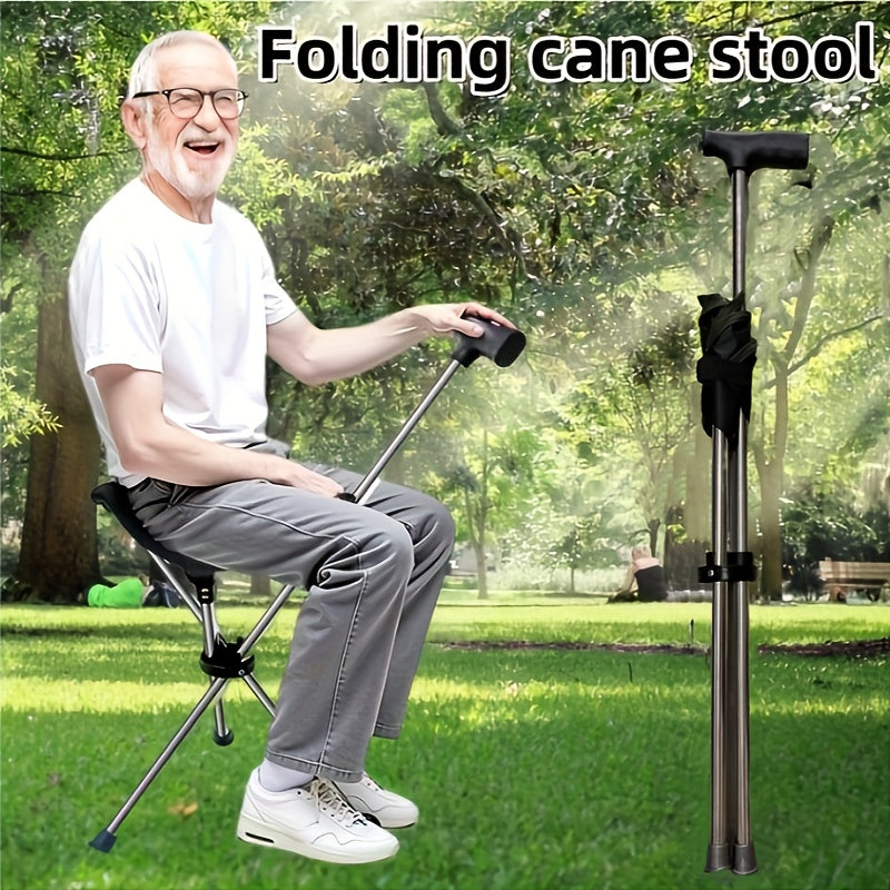 2-in-1 Walking Stick with Seat | Foldable Stainless Steel Cane