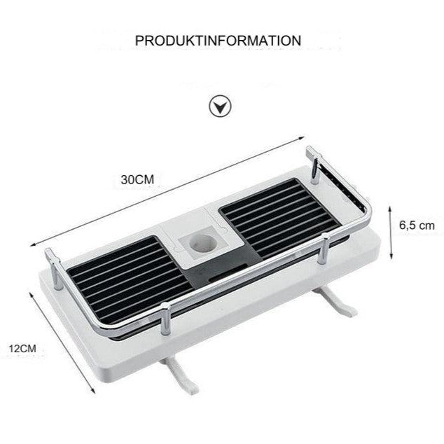 Product information diagram of a kitchen sink with dimensions on a white background