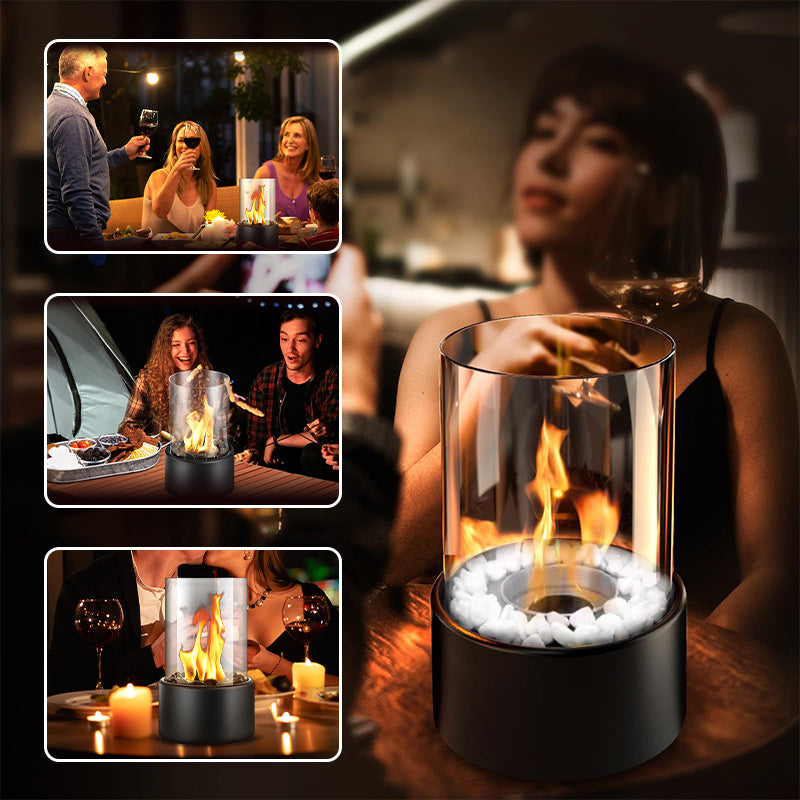Tabletop Fireplace | Glass Cylinder, Portable, Indoor/Outdoor, Bioethanol