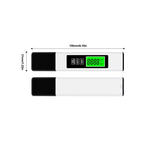 Digital scale with a green display on a white background