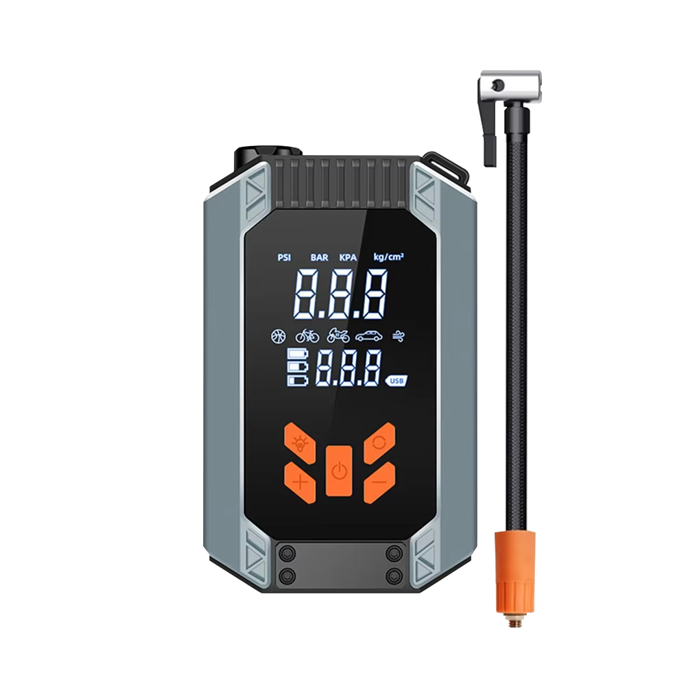 Digital air pump with digital display on a white background