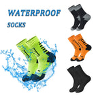 Set of waterproof socks with water splash graphic on a white background