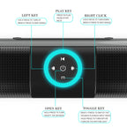 Control panel of a speaker with labeled buttons on a white background