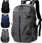 Gray backpack with multiple color options displayed.