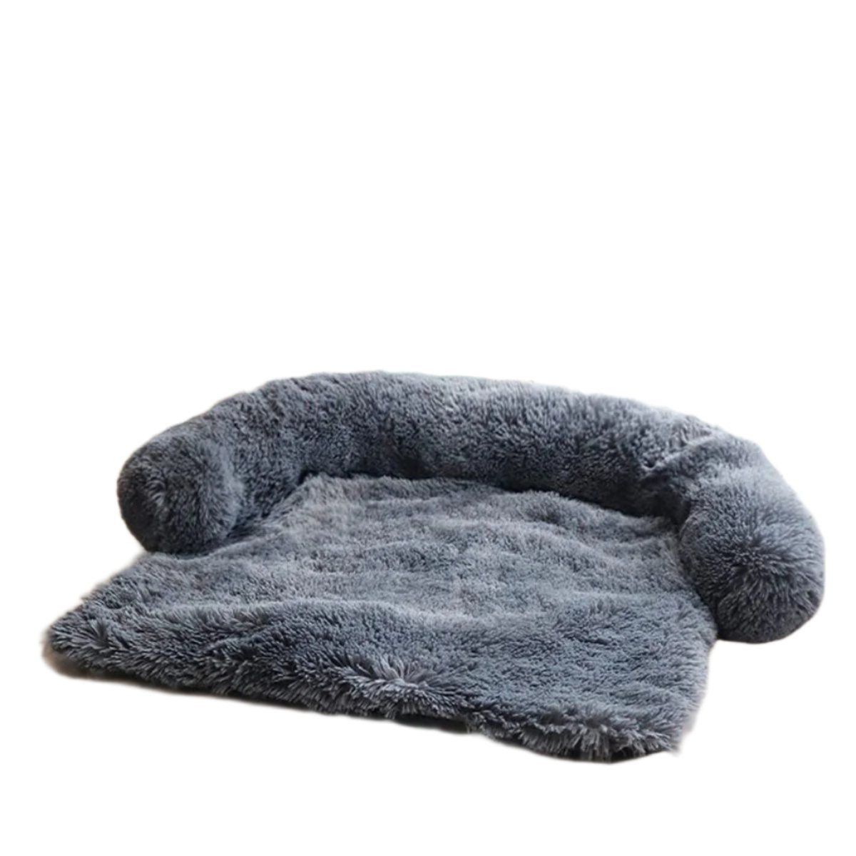 Fluffy gray pet bed on a white background
