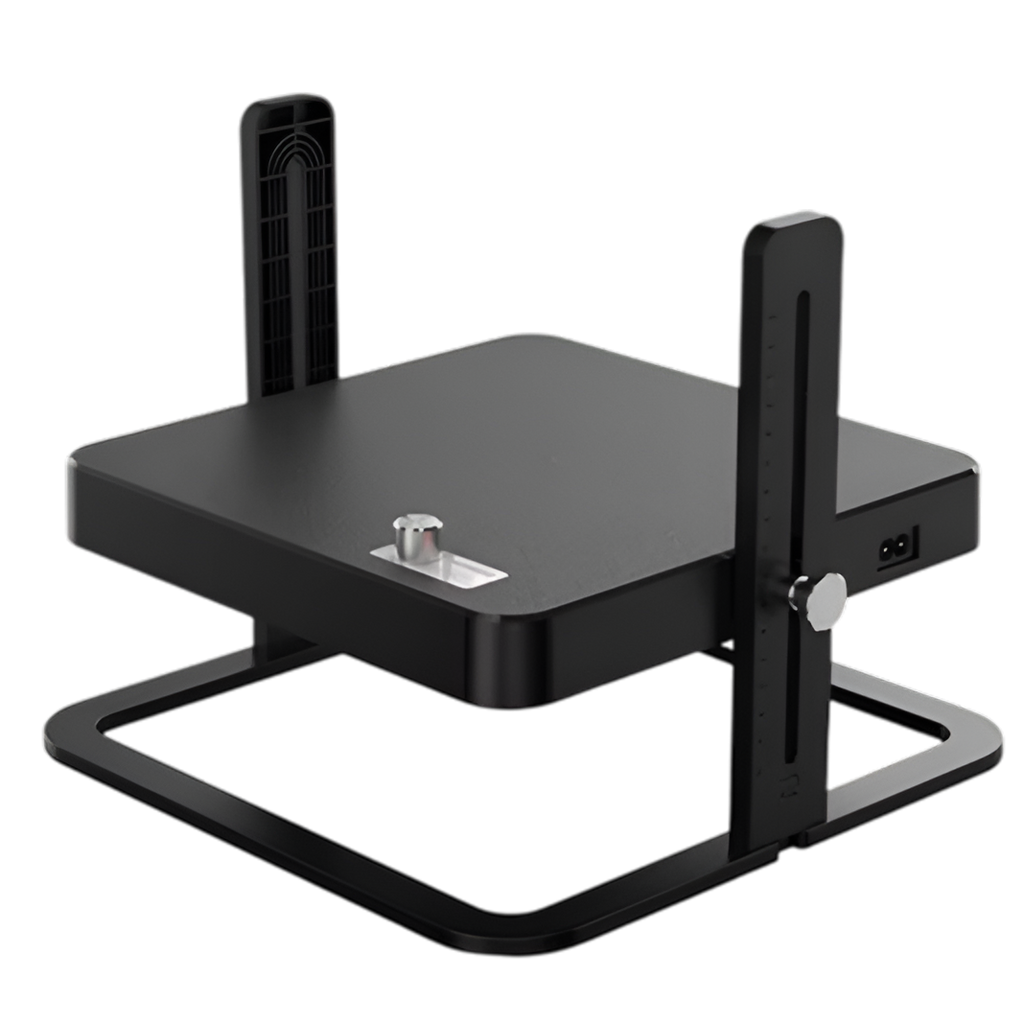 Black router with antennas on a white background
