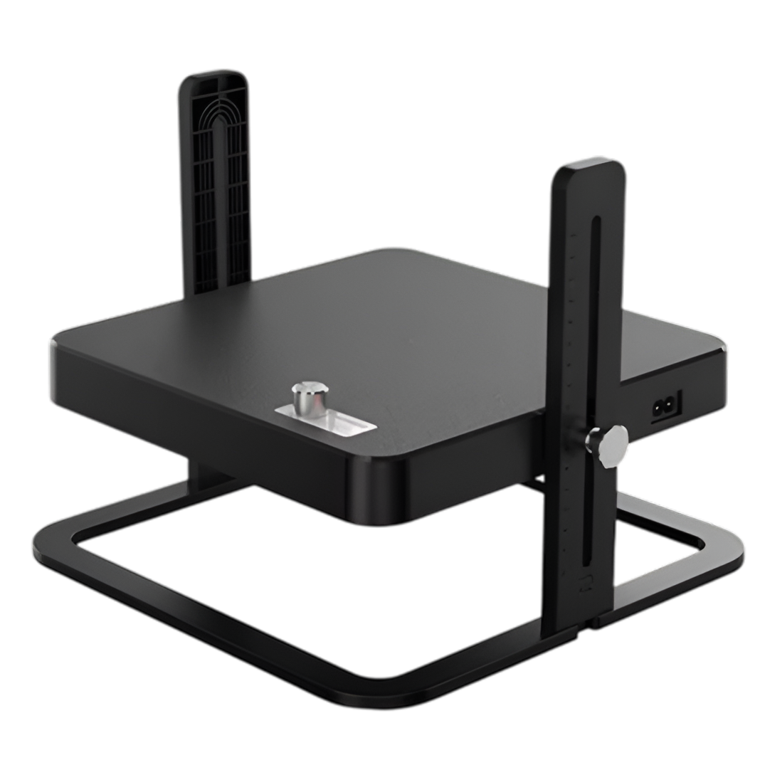 Black router with antennas on a white background