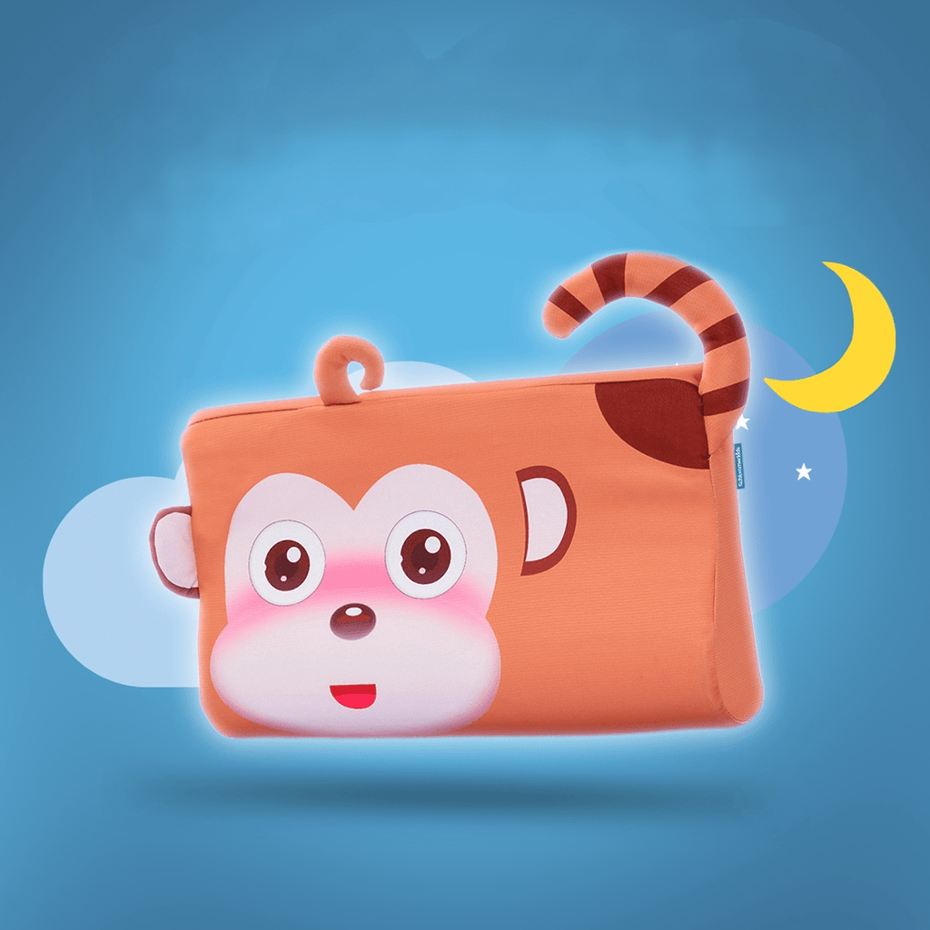 Children's pillow with monkey design on a blue background
