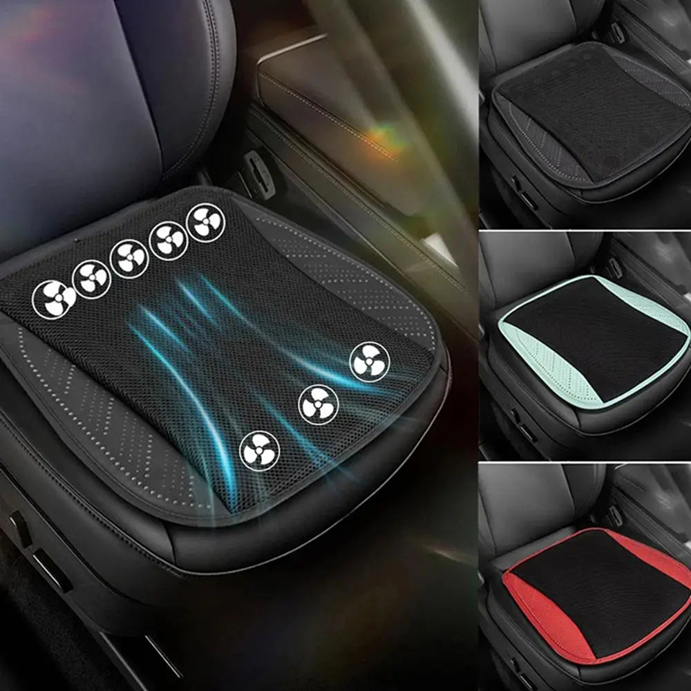 Car seat cushion with massage nodes and different color options on a car seat.