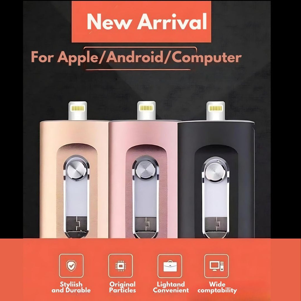 Three electronic devices in metallic casings with 'New Arrival' text above on a black and orange background.