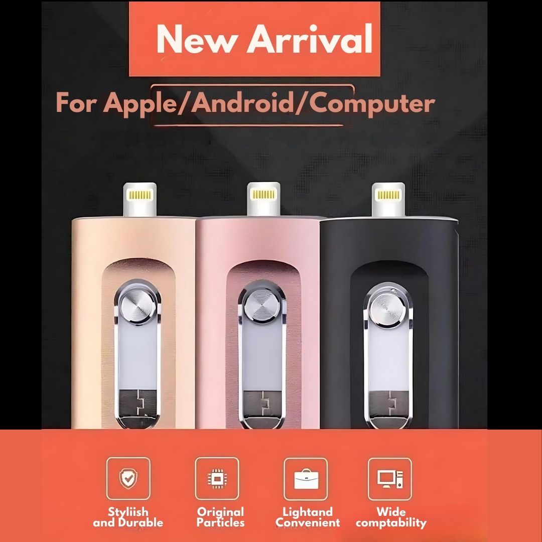 Three electronic devices in metallic casings with 'New Arrival' text above on a black and orange background.