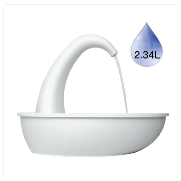 White sink with a faucet and water droplet icon displaying 2.34L on a white background