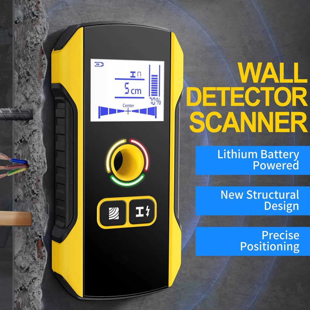 Wall detector scanner with digital display on a concrete wall background