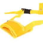 Yellow strap with a black buckle on a white background