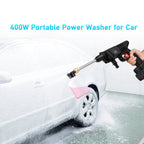 400W Portable Power Washer for Car cleaning a car with water spray.