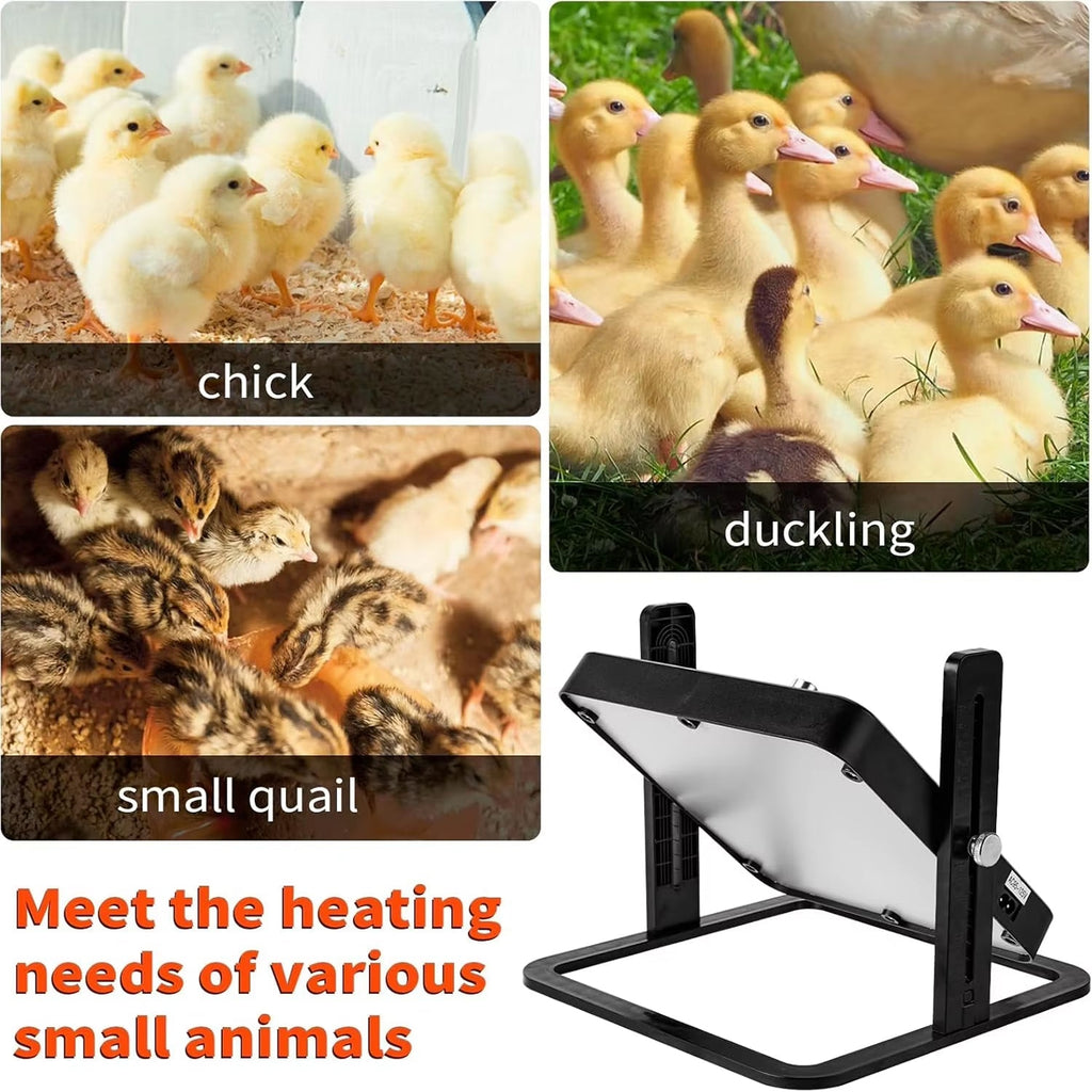 Heating pad for small animals with images of chicks, ducklings, and quails.