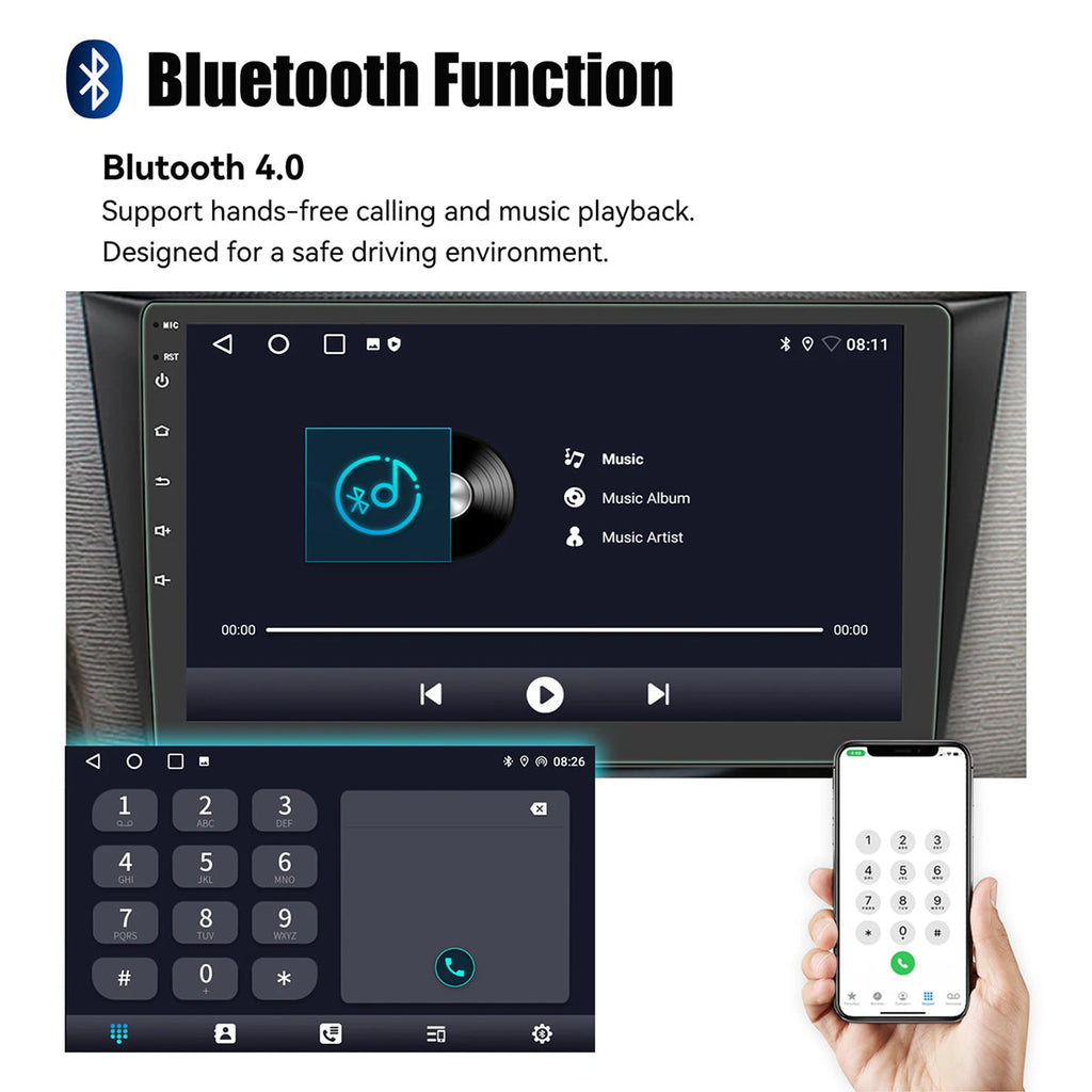 Car stereo system with Bluetooth 4.0 functionality, displayed on a screen.