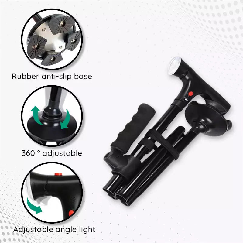 Black adjustable tool with rubber anti-slip base and 360-degree adjustment on a white background.