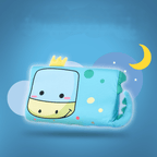 Cute cartoon pillow with a blue background featuring a moon and stars.