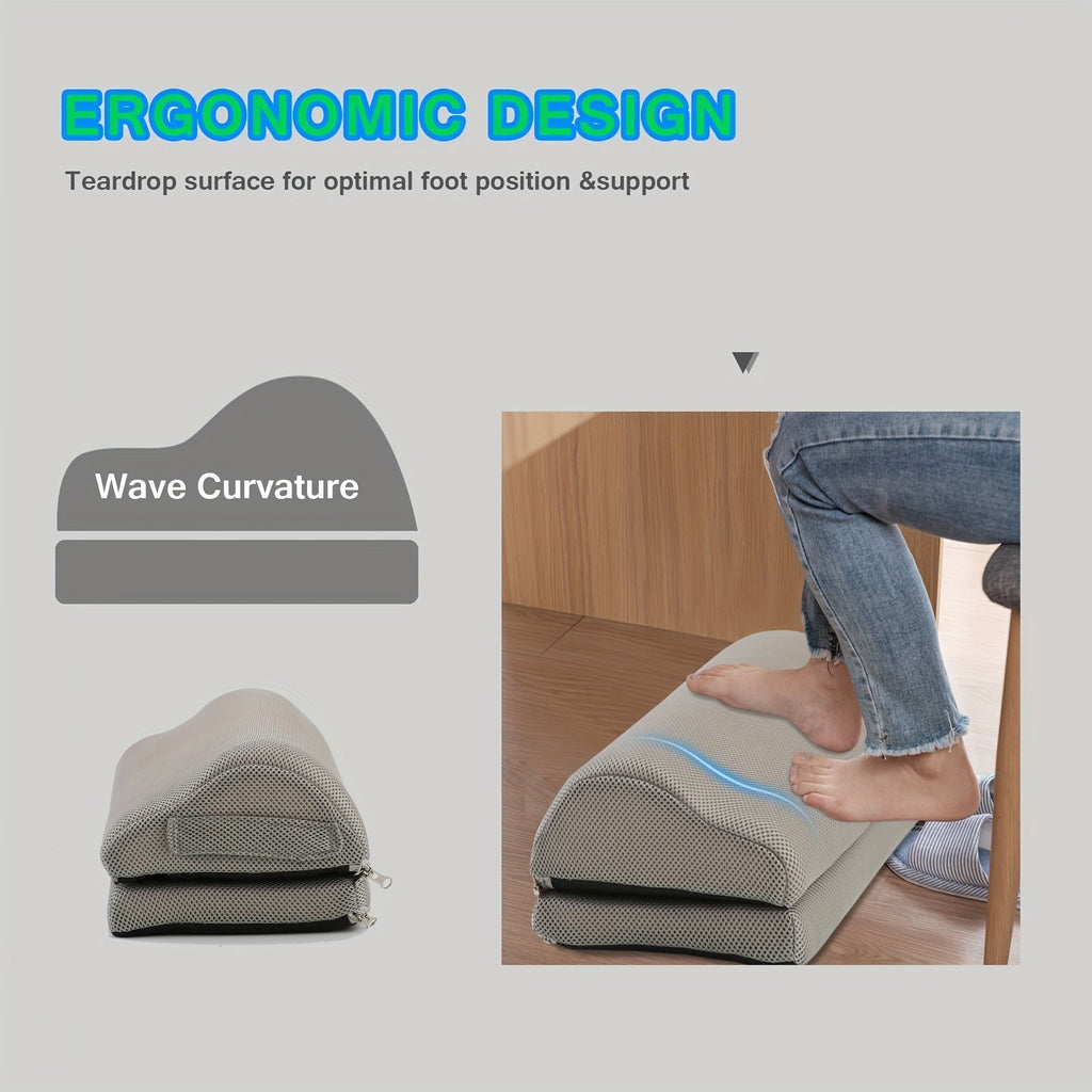 Ergonomic foot support product with wave curvature design, showing a person using it.