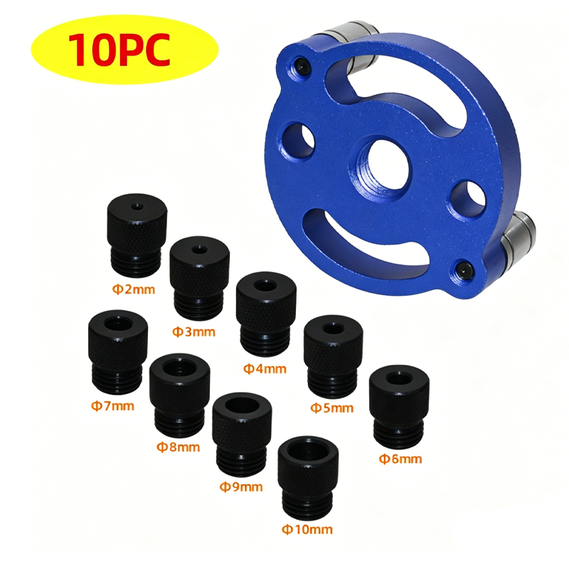 Blue mechanical component with black cylindrical parts on a white background