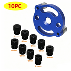 Blue mechanical component with black cylindrical parts on a white background