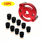 Red metal component with black cylindrical parts on a white background