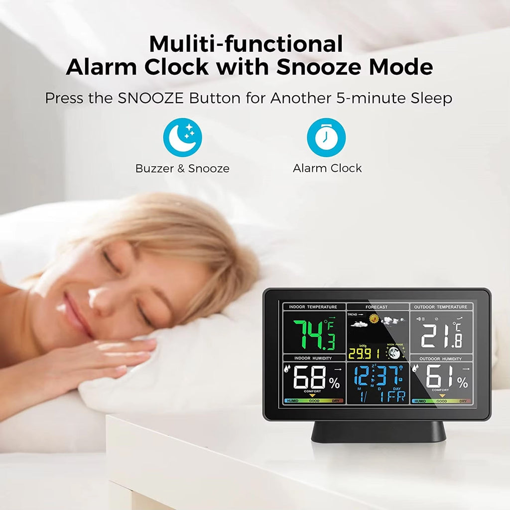 Multifunctional alarm clock with snooze mode on a white background