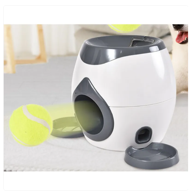 Pet toy or device with a gray and white design on a light background