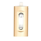 Gold cylindrical object with a reflective surface on a white background