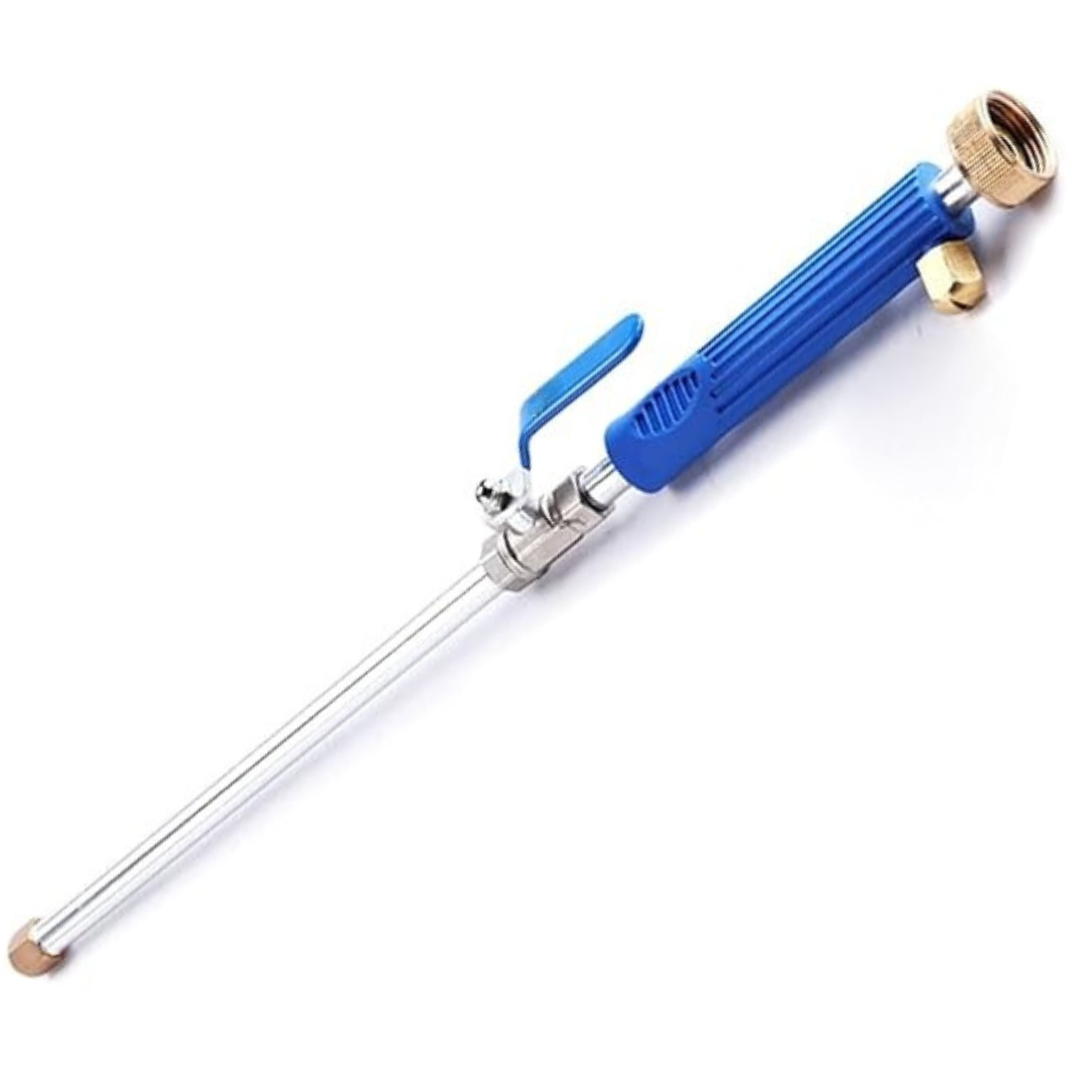 Blue and gold pressure washer nozzle on a white background