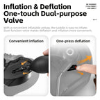 Dual-purpose valve for inflation and deflation with text and arrows indicating the process.