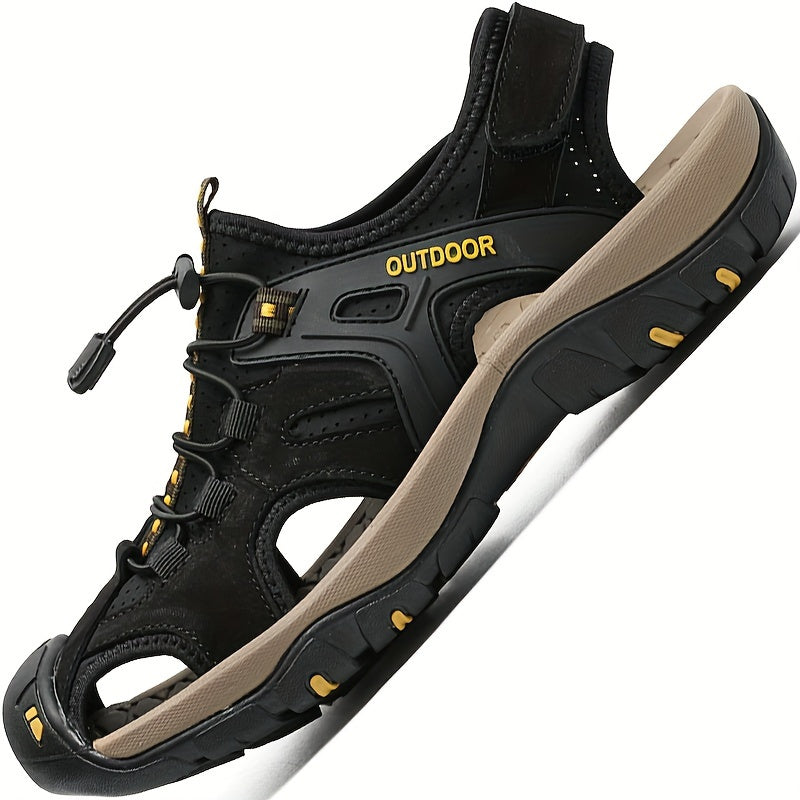 Black and beige outdoor shoe with 'OUTDOOR' text on a white background