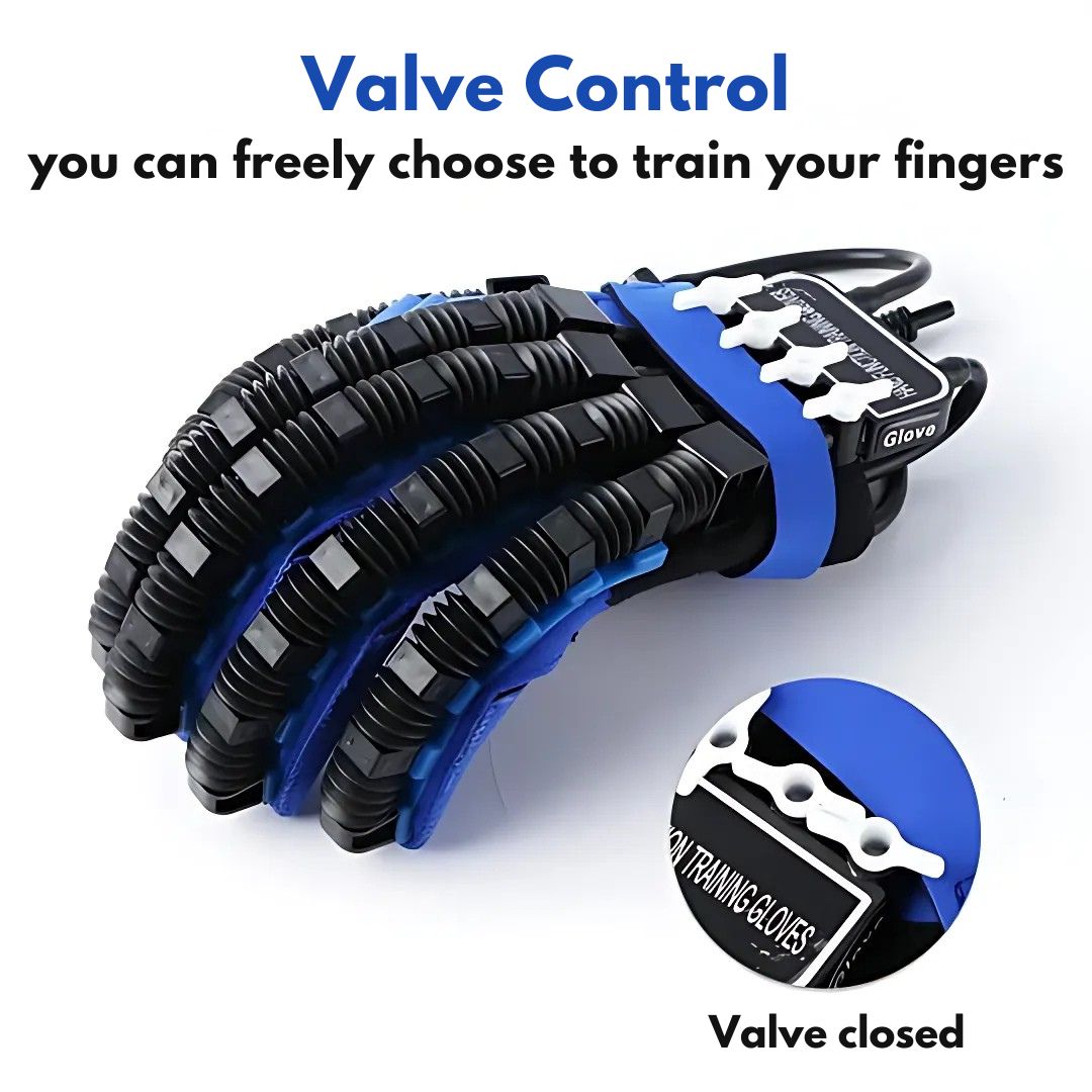 Glove with valve control mechanism on a white background