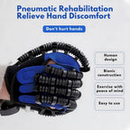 Pneumatic rehabilitation glove with text on a white background
