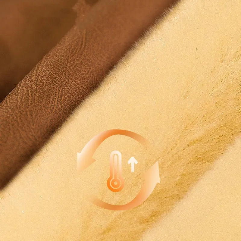 Close-up of brown and beige fabric with a temperature icon overlay.