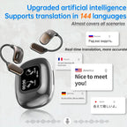 Smart device with translation feature displaying text in multiple languages on a light background