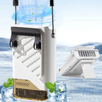 Portable air cooler with a blue gradient background