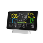 Digital weather station with clock and weather forecast on a white background