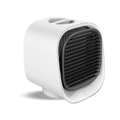 White and black portable air conditioner on a white background