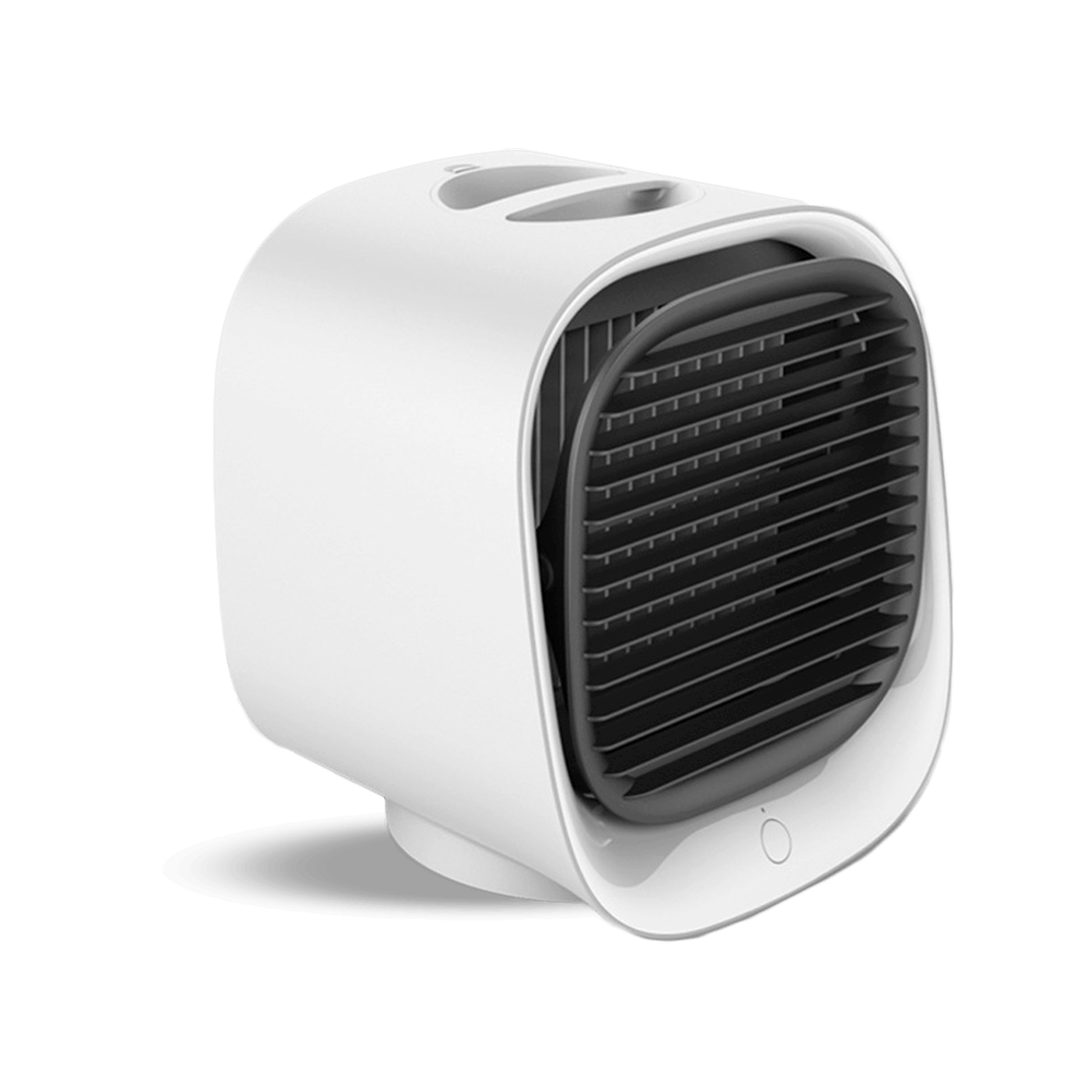 White and black portable air conditioner on a white background