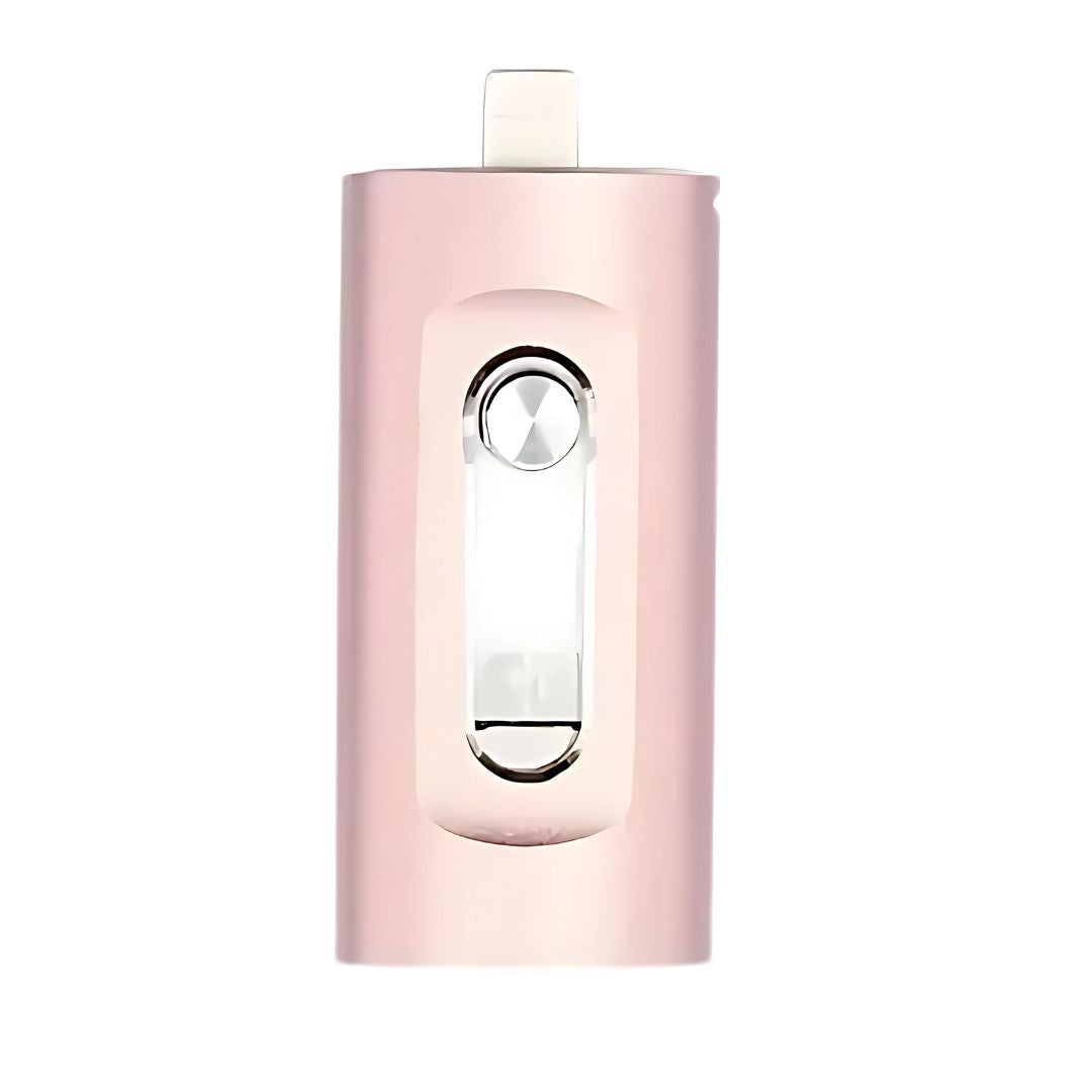 Pink cylindrical product with a white cap on a white background