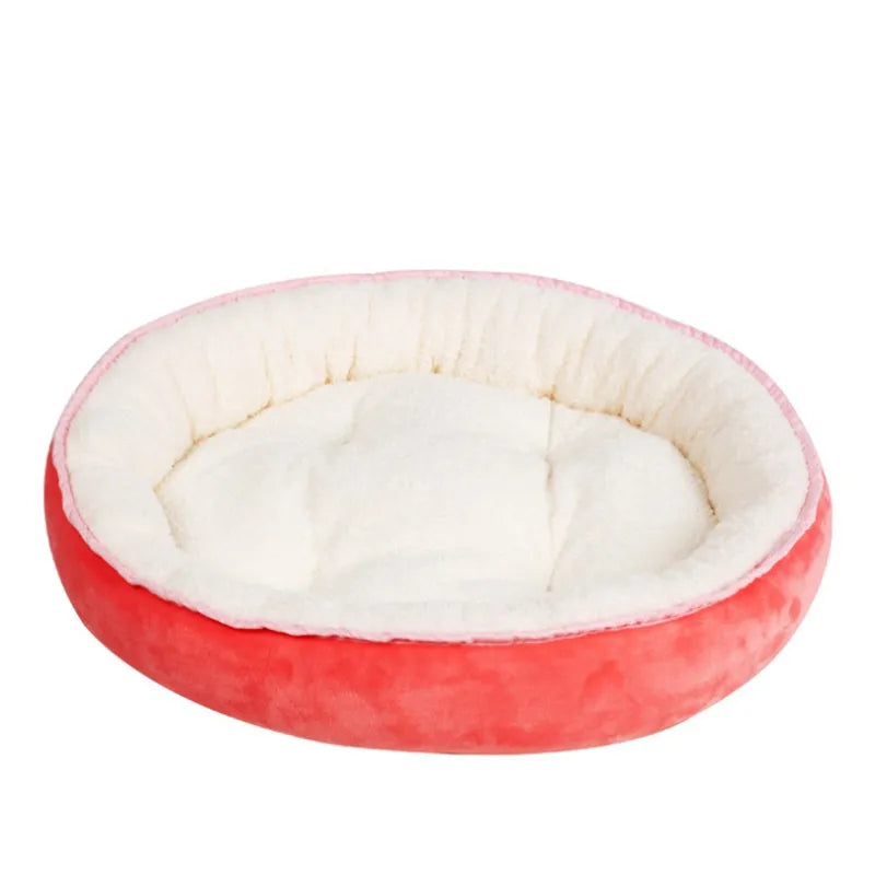 Red and white pet bed on a white background