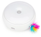 White electronic device with a colorful feather attachment on a white background